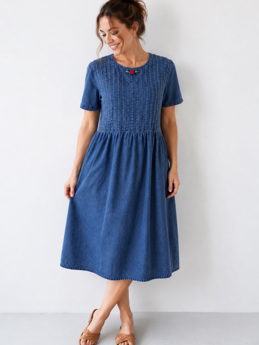 Vintage Lady Dorby Denim Cotton Prairie Cottagecore Dress Size 16W